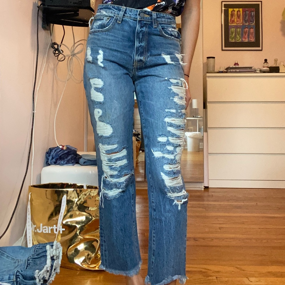 Cropped ripped denim